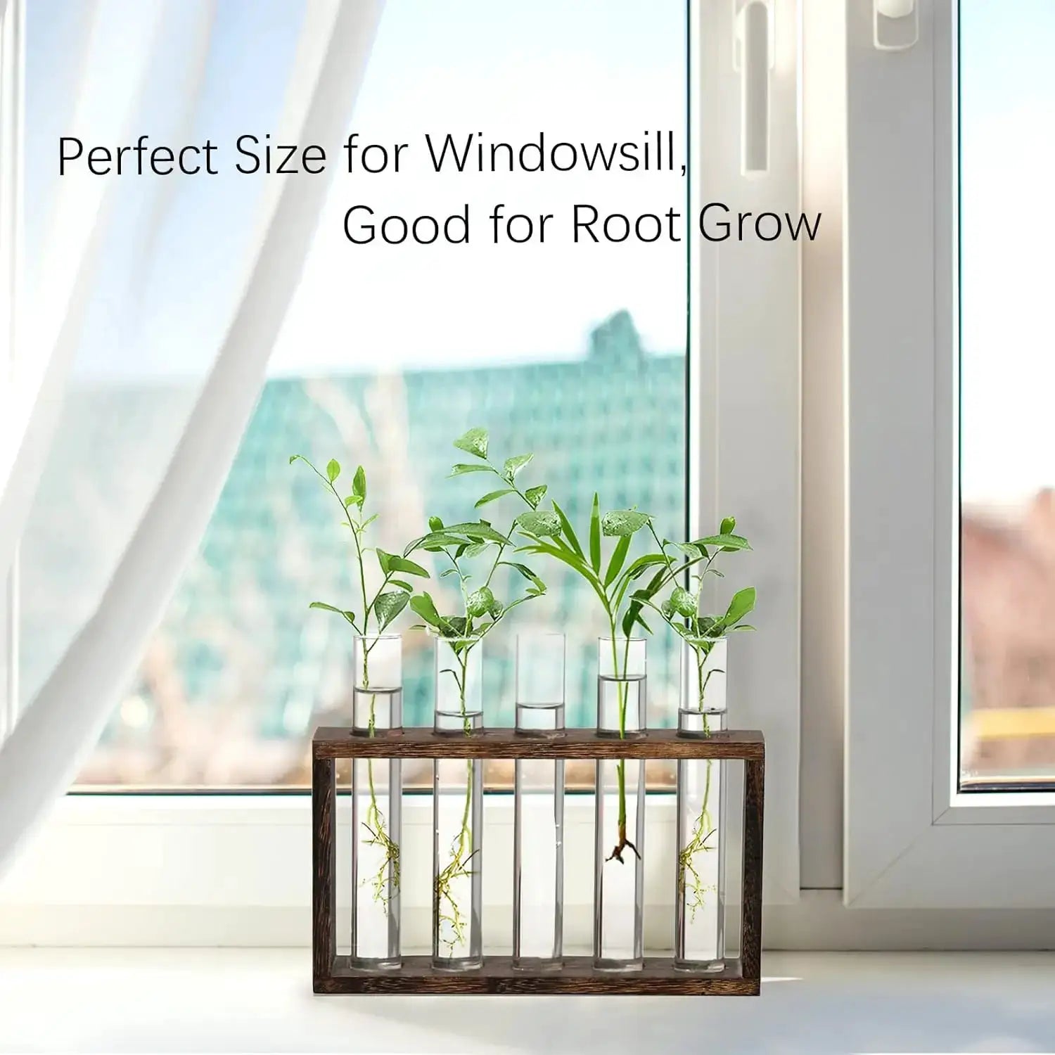 5-Tube Plant Propagation Station with Wooden Stand, Glass Planters for Indoor Plants, Garden Office Decor, Gift for Women from PriceLows™