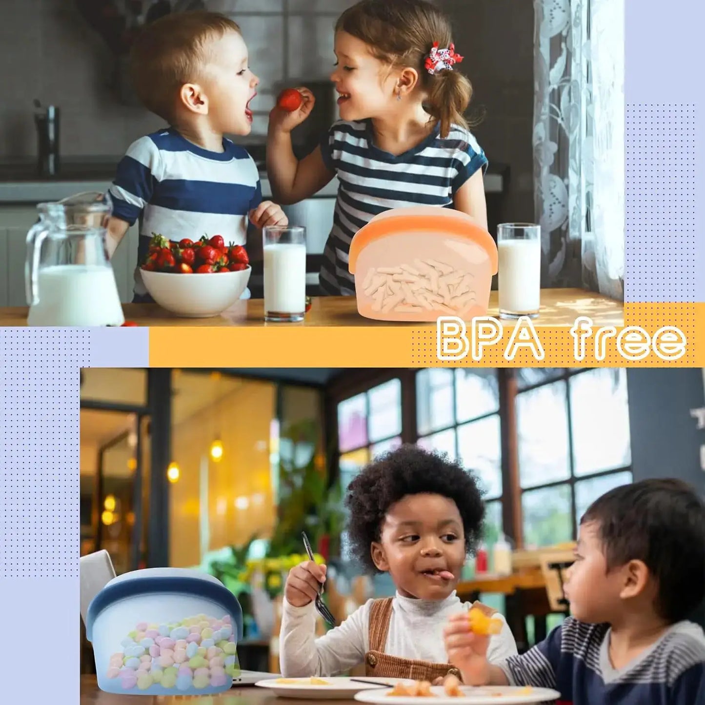 Reusable Silicone Food Storage Bags | 34oz/17oz | Leakproof Stand Up | Two Sizes