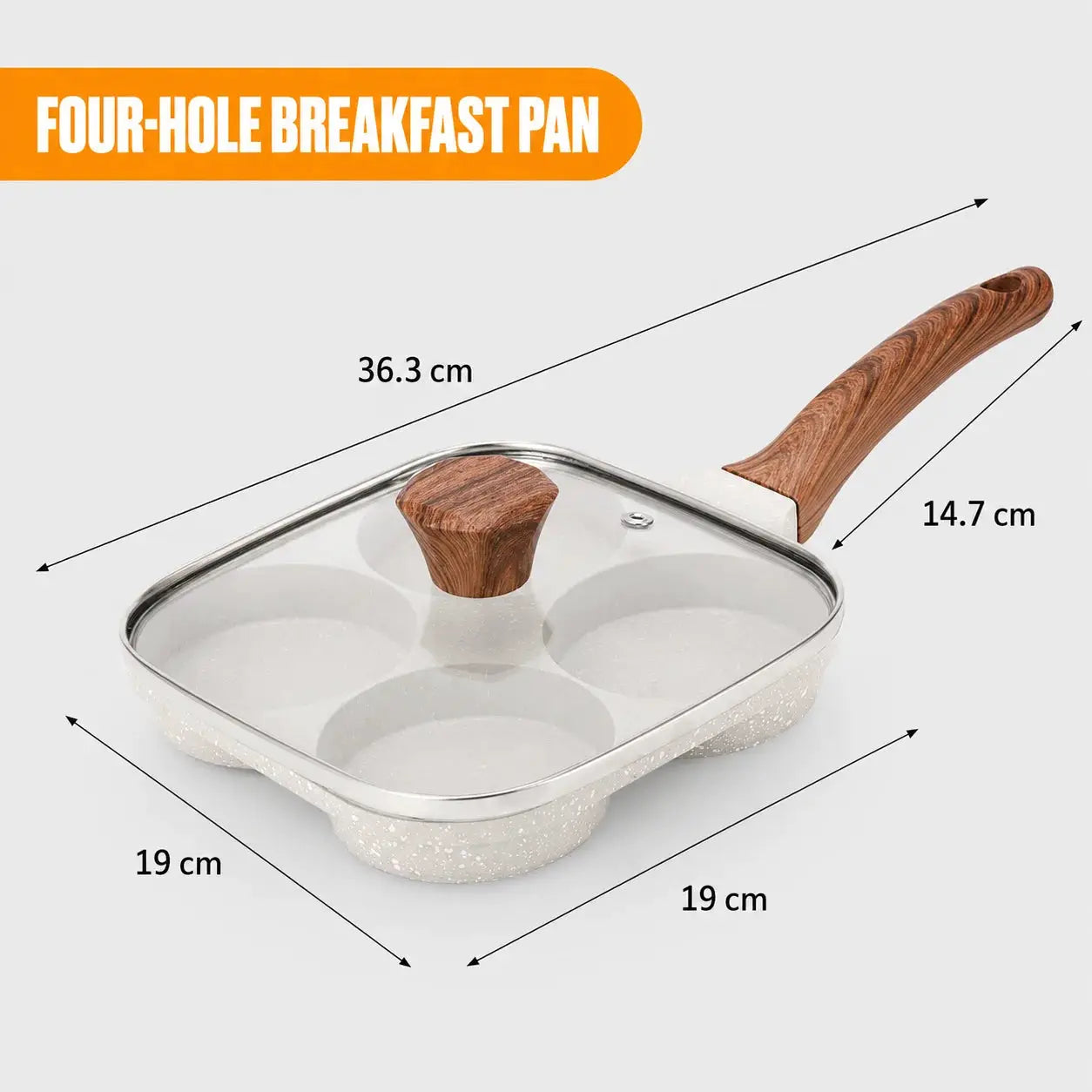 Egg Frying Pan | 4-Section Divided | Aluminum Alloy | With Glass Lid
