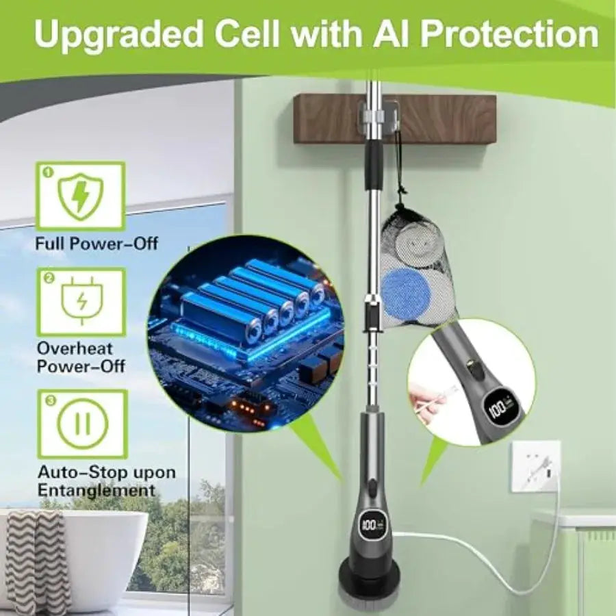Electric Spin Scrubber | 10-in-1 | IPX7 Waterproof | Retractable Handle, 2-Speed