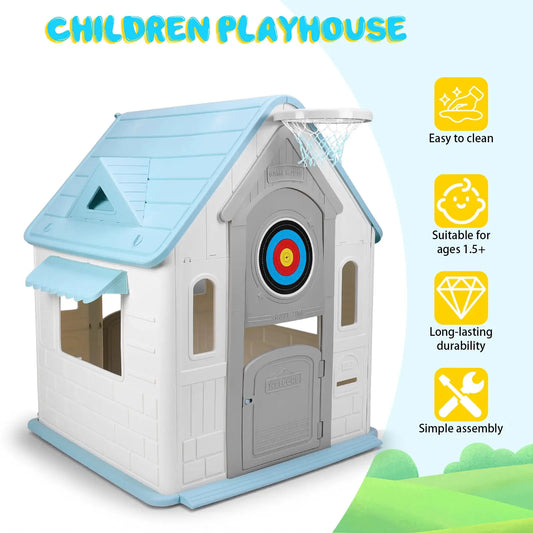 Outdoor Playhouse Indoor/Outdoor Versatile Playset with Basketball Hoop Dartboard Garden Games Cottage Outdoor Playhouse from PriceLows™