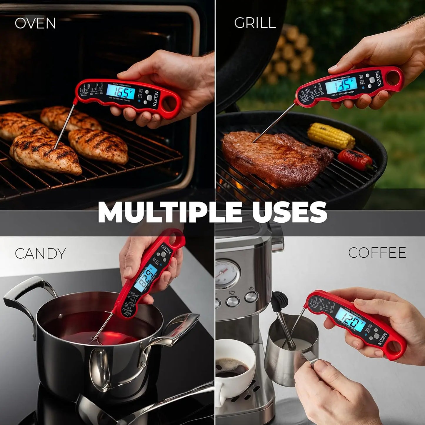 Meat Thermometer | Instant Read 3 Secs | Large Backlit Display | Magnetic Clip
