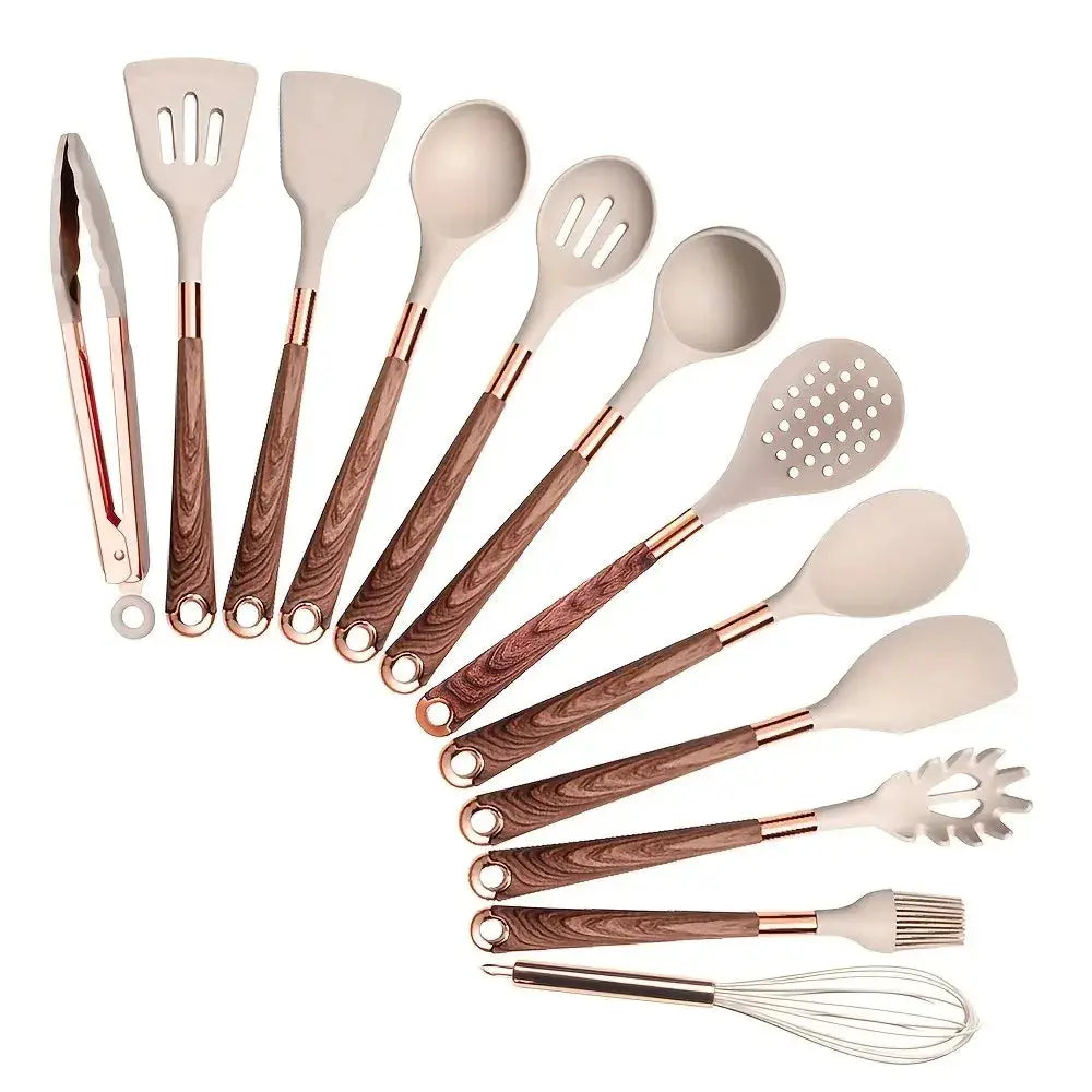 5-13pc Non-Stick Kitchen Silicone Utensil Set - Upgrade Your Kitchen with Gold-Plated Handles Cooking Tools Spatula Spoon Kit from PriceLows™