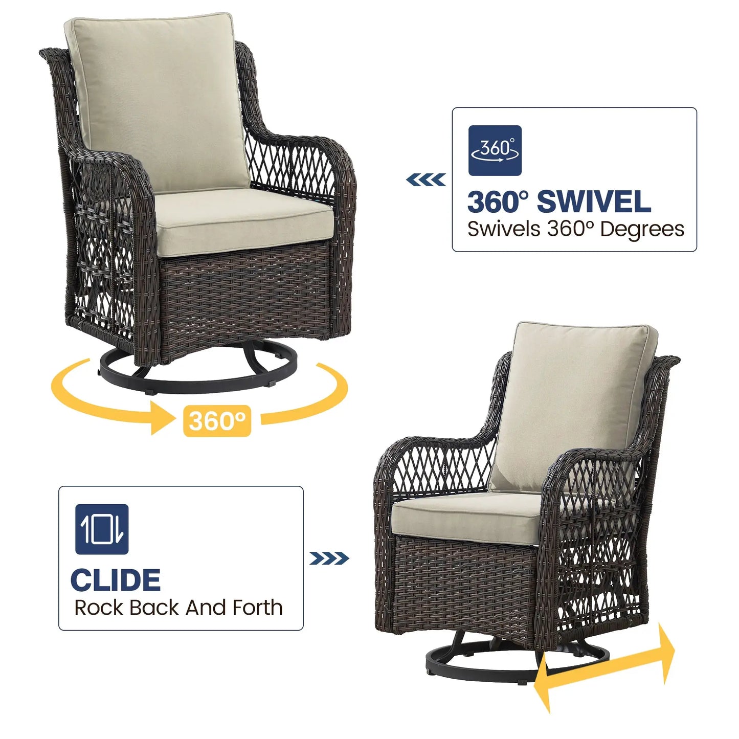3 Pieces Outdoor Wicker Swivel Chair Set, Swivel Rocking Chairs Set of 2 with Rattan Side Table, 360-Degree Swivel Rocking Chair from PriceLows™