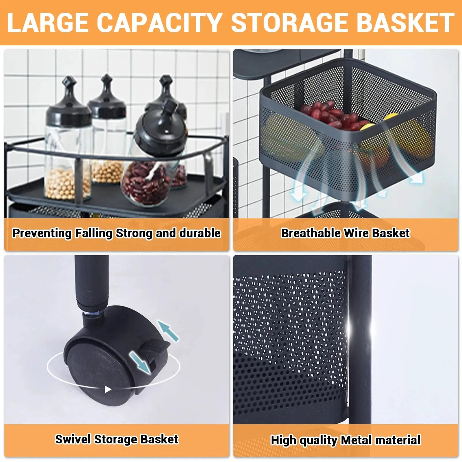 Five Layers 360 Degree Rotatable Trolley Storage Rack, Carbon Steel Storage Rack, Kitchen Vegetable Rack, Snack Storage Rack from PriceLows™
