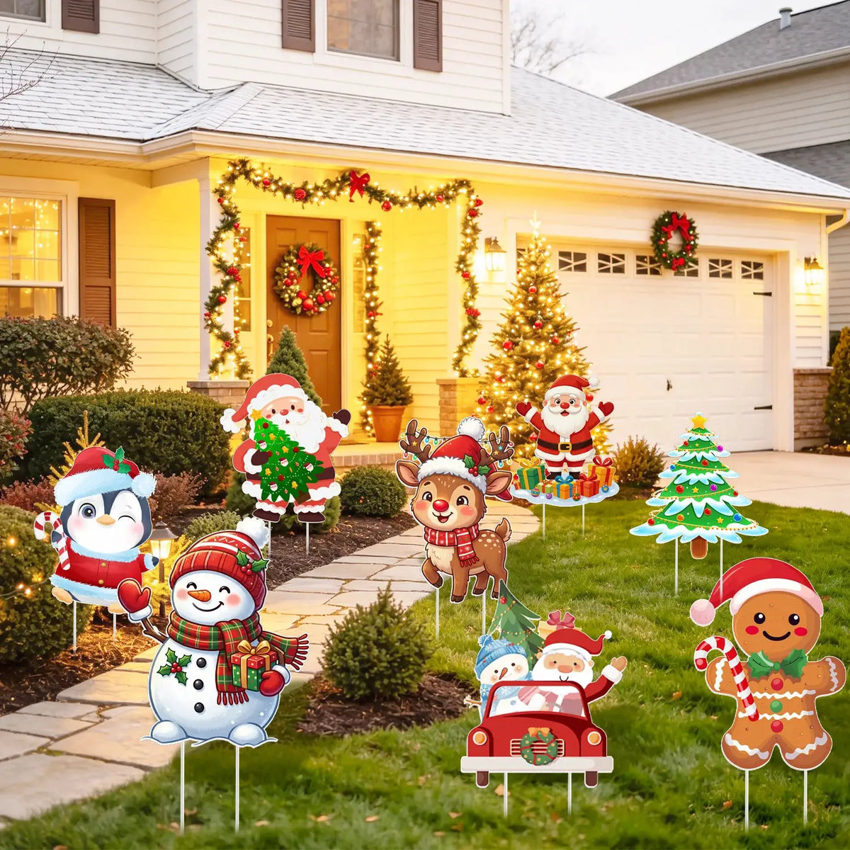 Christmas Yard Signs | 24 Large Pieces | With Stakes | Tree Santa And Snowman