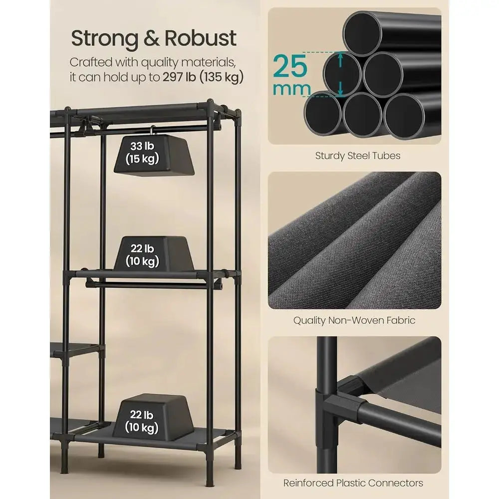 Portable Heavy-Duty Wardrobe Organizer with Hanging Rails and Shelves, 79.9 Tall, Supports 297 lb, Easy Assembly, Ideal for Bedr from PriceLows™