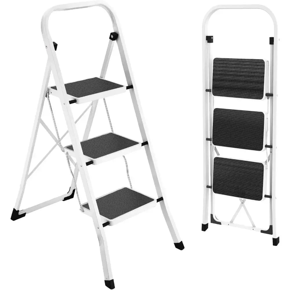 Folding Step Stool with Anti-Slip Pedal 330 lbs Capacity for Kitchen Home White Alloy Steel from PriceLows™