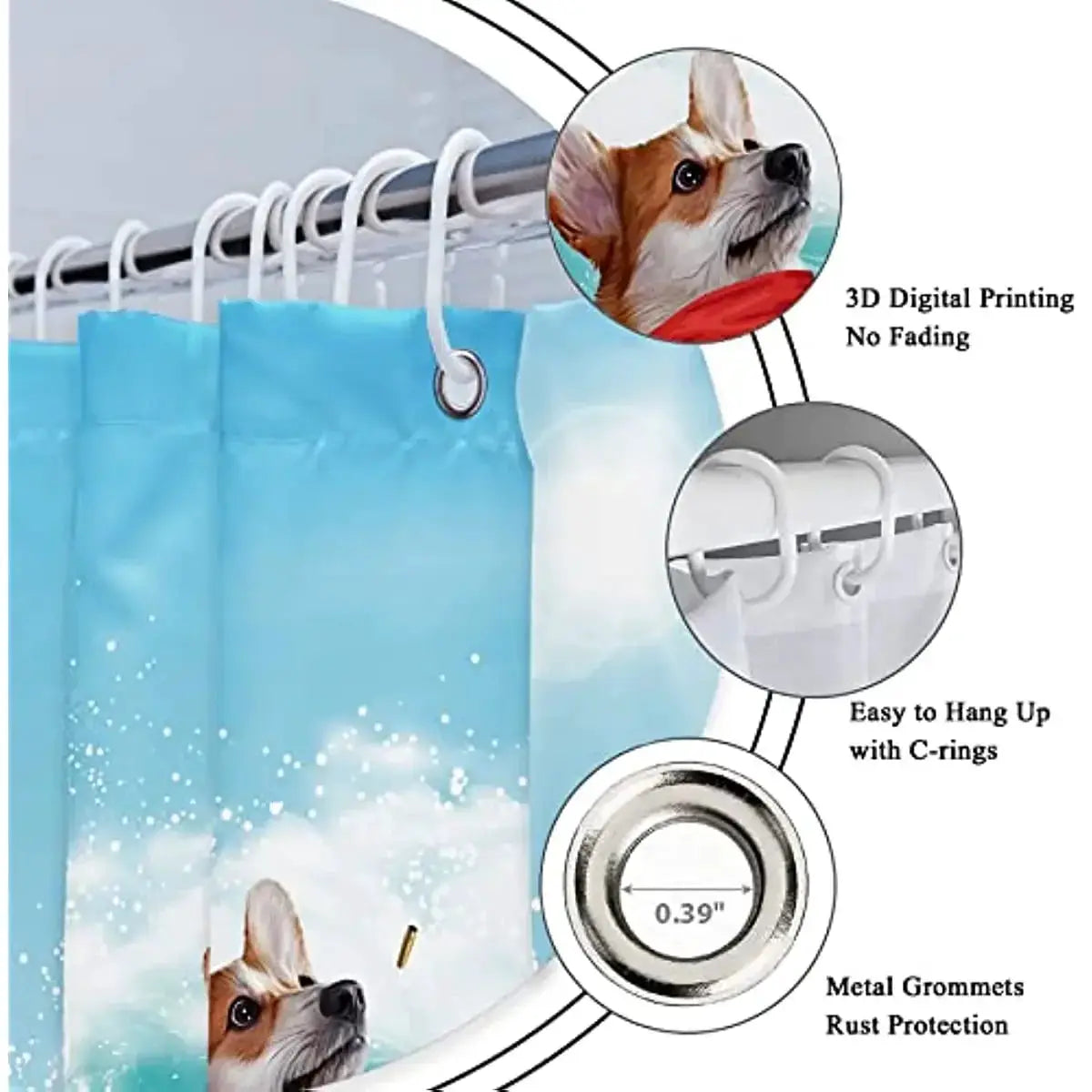 Funny Kids Shower Curtains For Bathroom Decor Corgi Cute Dog Riding Shark Nautical Ocean Boys Animal Hilarious Fabric Polyester from PriceLows™