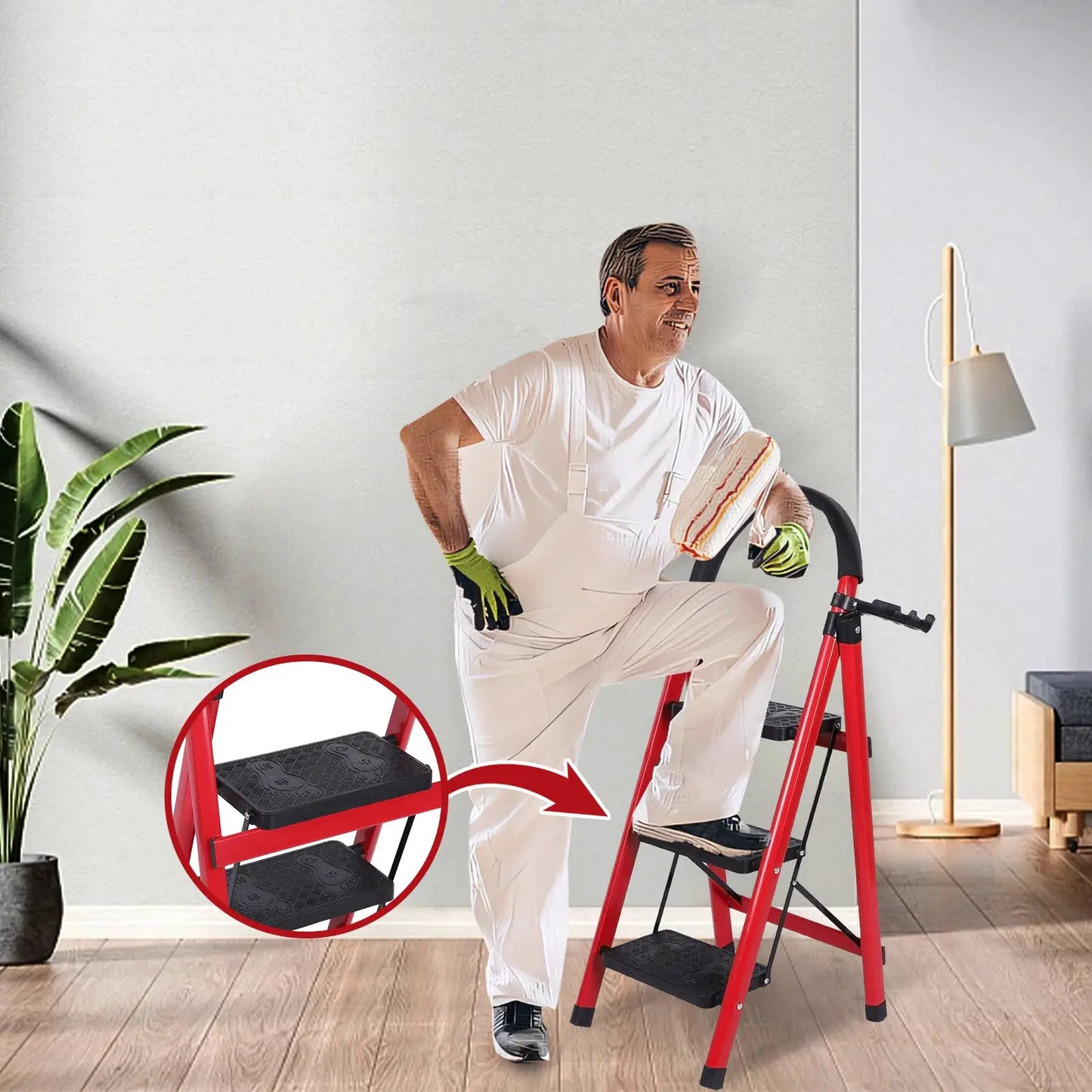 3 Step Folding Ladder Sturdy Steel Ladder Max Load Capacity 330lbs Sturdy& Portable Stepping Stools for Working Indoor/Outdoor from PriceLows™