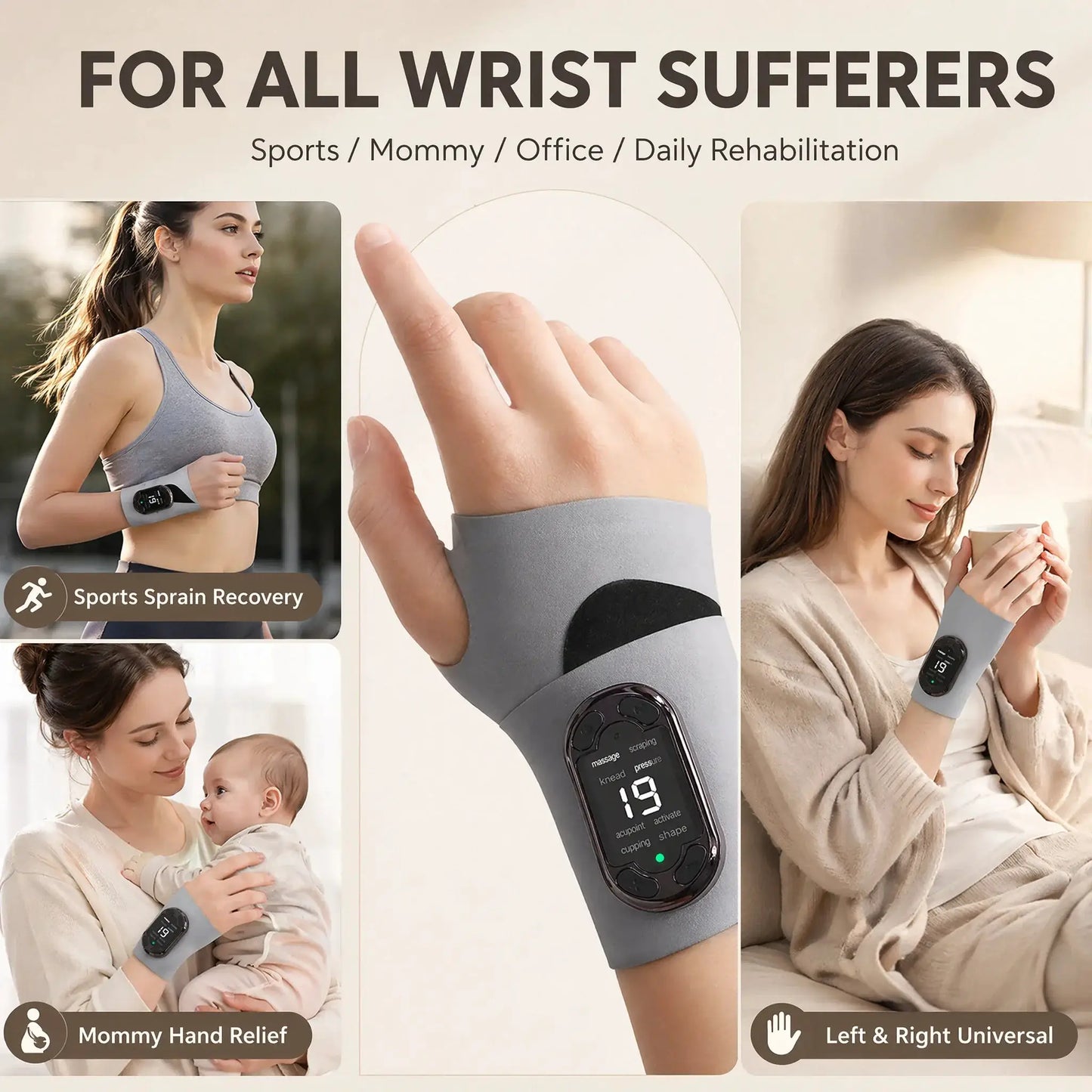 EMS TENS Wrist Massager | 8 Modes 19 Levels | Pulse Heating | Fresh Blue