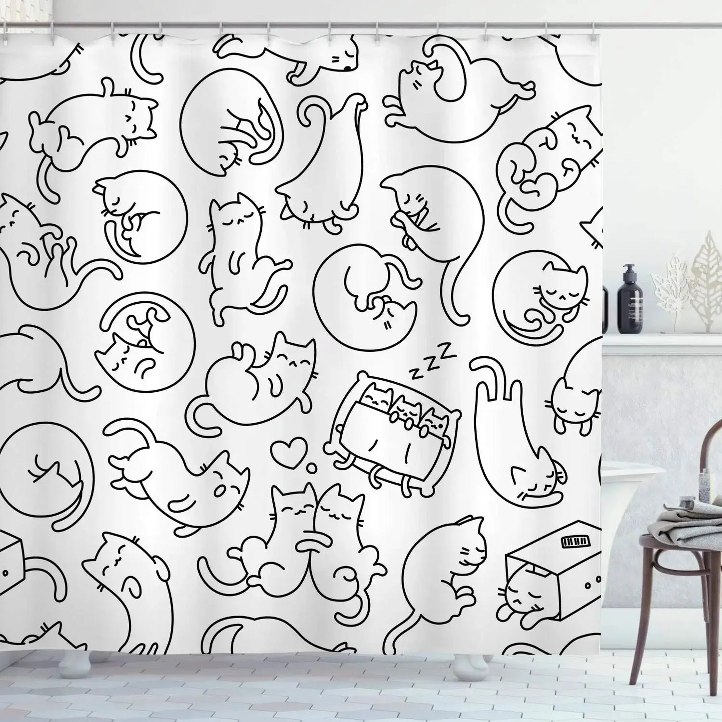 Cute Cat Pattern Shower Curtain - Fun Cartoon Design for Playful Bathroom Décor, Waterproof, Easy Care & Soft Fabric from PriceLows™