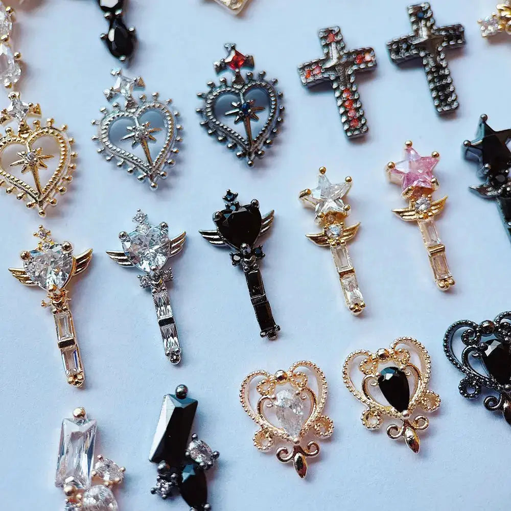 10pcs/lot Luxury Halloween Black Cross Heart Zircon Metal Nails Jewelry Decorations Nail Art Accessories Charms Parts Supplies from PriceLows™