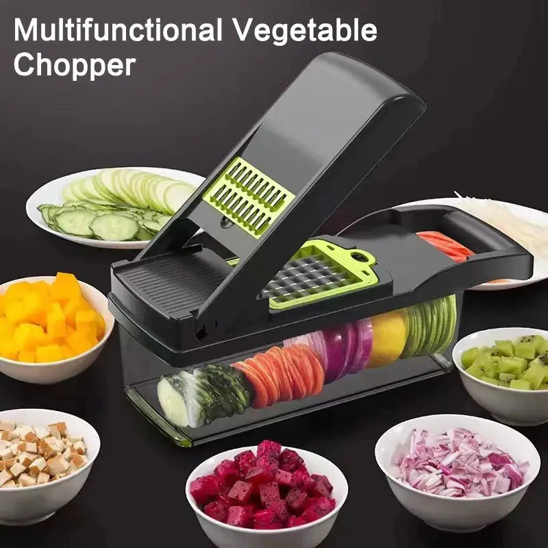 Vegetable Chopper | 15 Piece Set | Stainless Steel Blades | Detachable