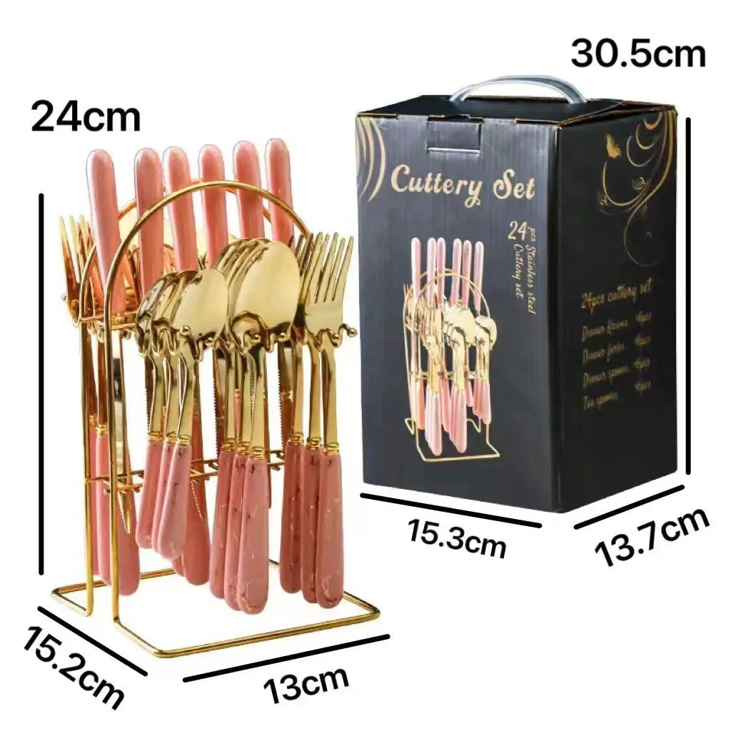 LMETJMA 24 Pcs Flatware Set Stainless Steel Knives Forks Spoons Cutlery Set Service for 6 Kitchen Utensil Tableware Set JT378 from PriceLows™