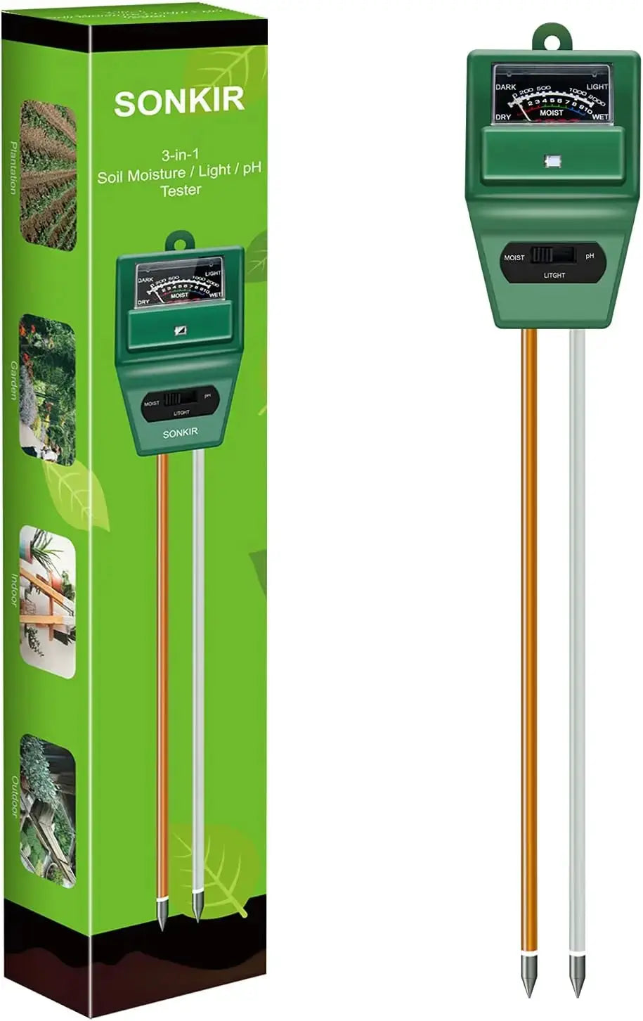 Soil pH Meter, MS02 3-in-1 Soil Moisture/Light/pH Tester Gardening Tool Kits for Plant Care, Great for Garden, Lawn, Farm, Indoor & Outdoor Use (Green) from PriceLows™