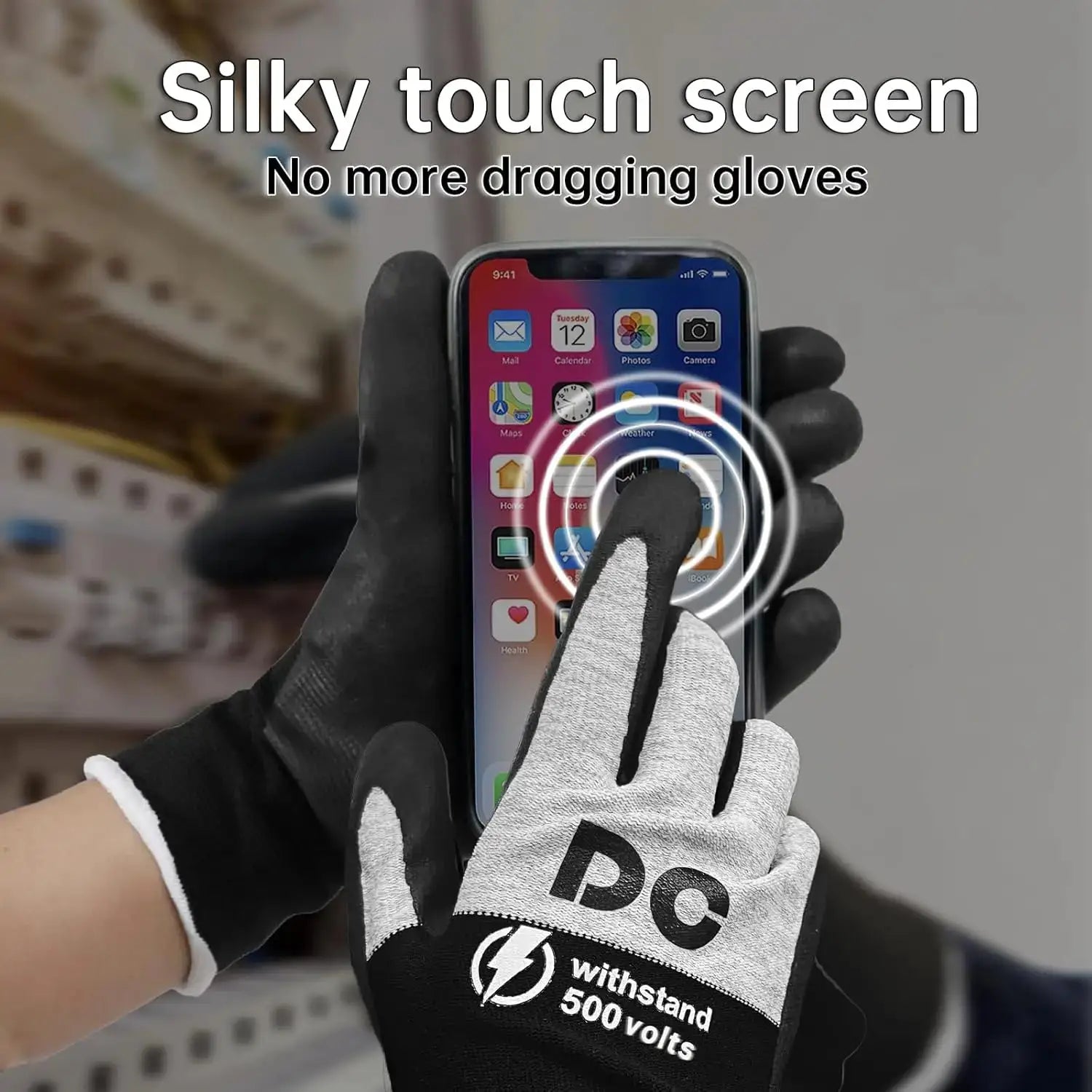 500V Insulated Electrician Gloves Touch-Screen, Flame Retardant Rubber Non-slip Work Gloves for Shock Prevention, Large from PriceLows™