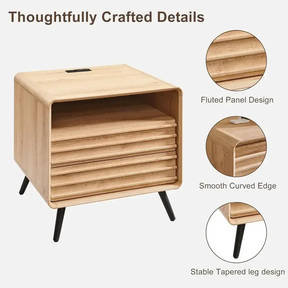 24 Nightstand with Storage Station, Modern End Table with 2 Drawers, Wooden Side Table for Living Room, Bedroom, or Office in Na from PriceLows™