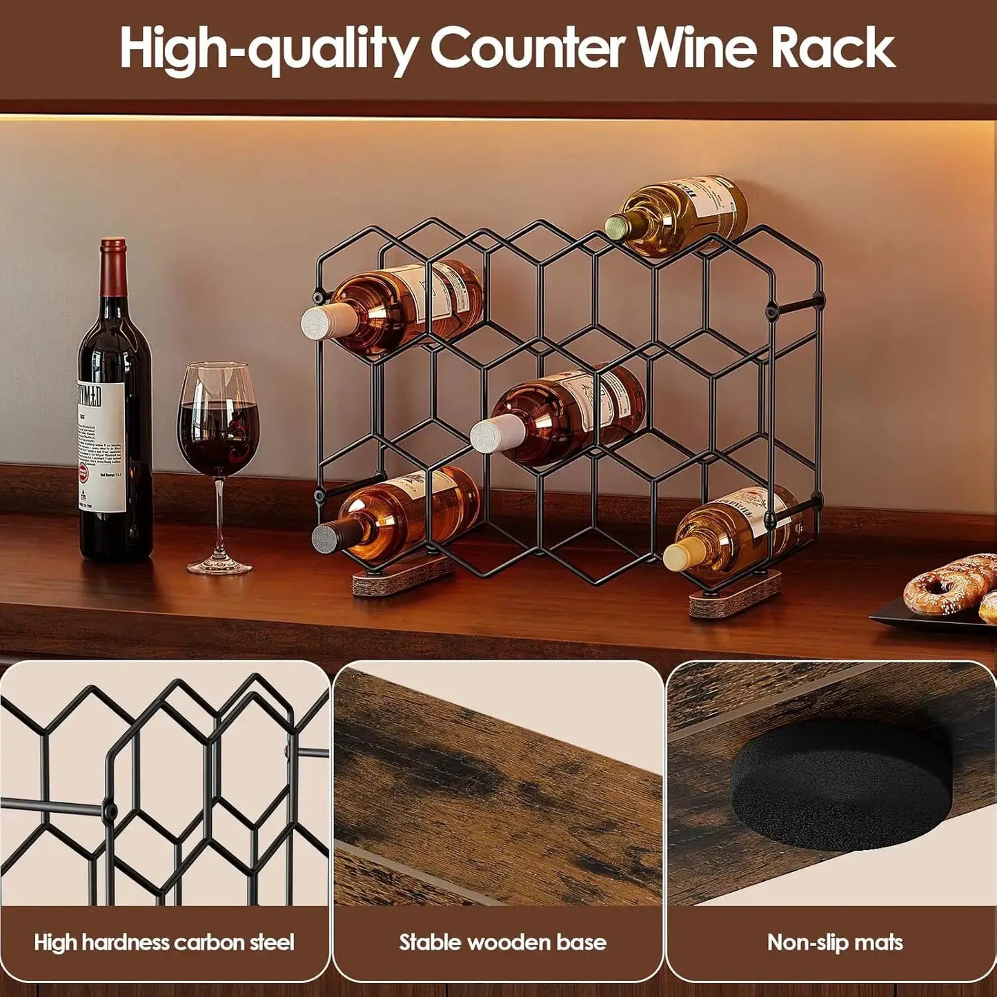 Countertop Wine Rack, 14-Bottle Freestanding Modern Carbon Steel Holder Hexagonal Structure, 3 Tier Tabletop Wine Bottl from PriceLows™
