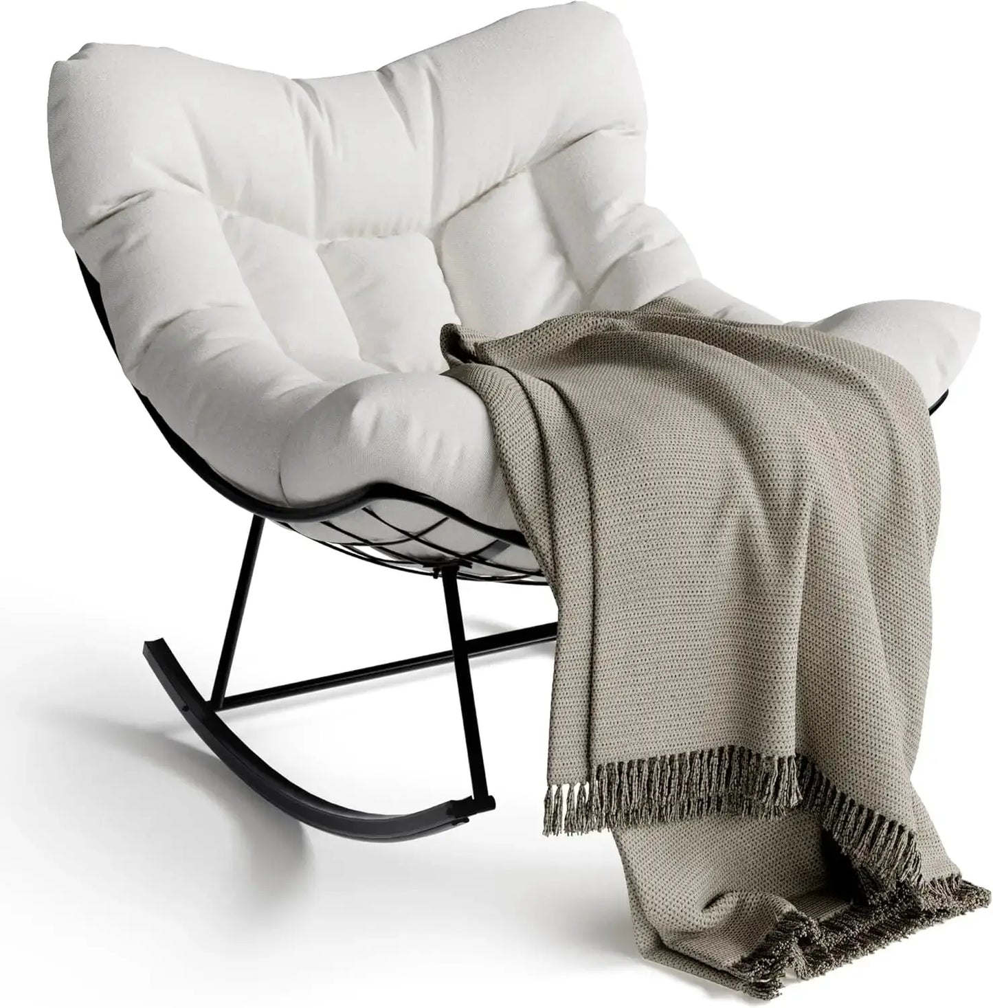 Outdoor Oversized Papasan Rocking Chair with Footrest, Patio Lounge Chair Rattan Egg Rocker for Balcony Backyard Porch Bedroom from PriceLows™