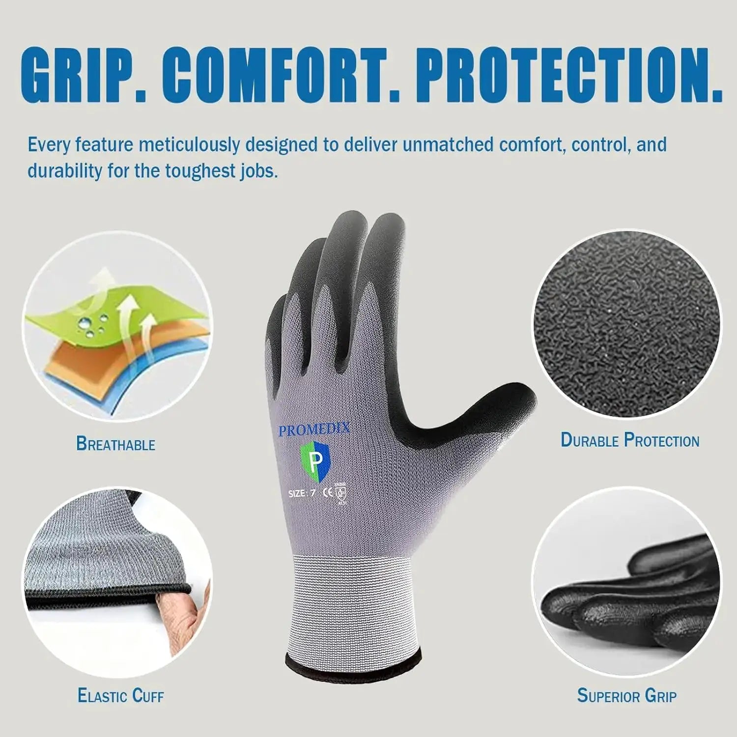 Nitrile Coated Work Gloves, MicroFoam Safety Gloves for Men, Seamless Knit with Grip from PriceLows™