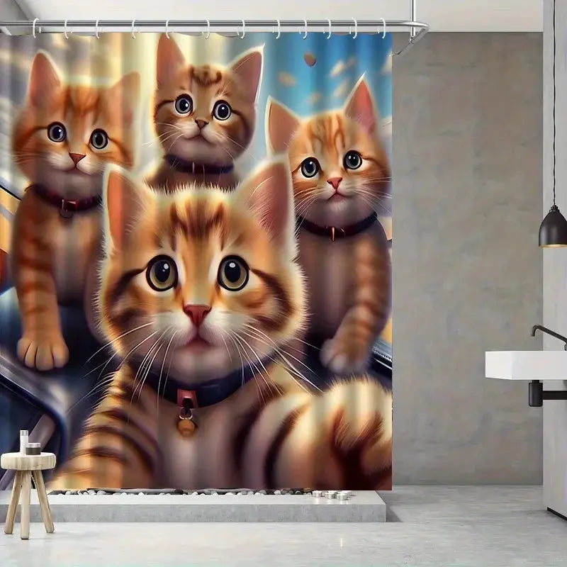 3D Kitten Shower Curtain Realistic Cat Faces Cartoon Art Fun Bathroom Decor Waterproof Printed Curtain Home Style from PriceLows™