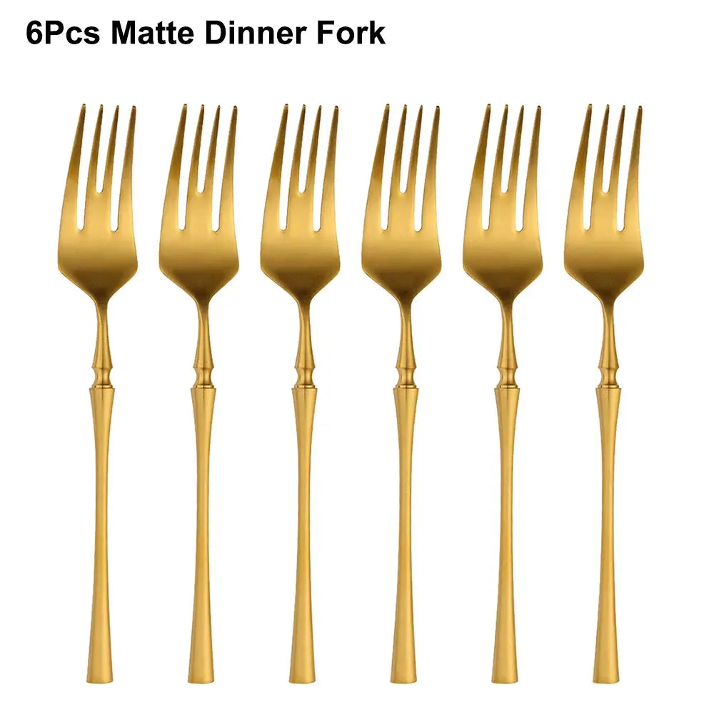 6/16/24Pcs Gold Tableware Stainless Steel 304 Cutlery Matte Dinner Set Western Knife Fork Spoon Mirror Elegant Flatware from PriceLows™