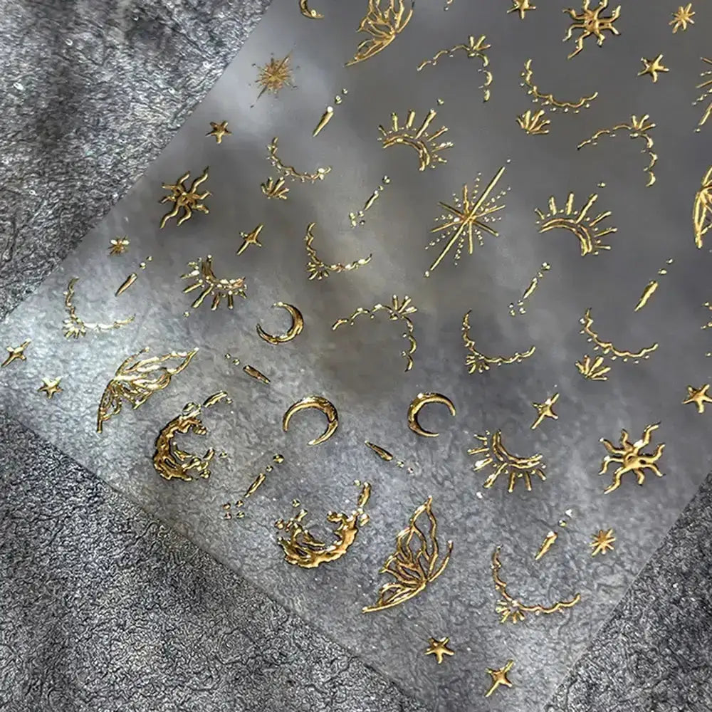 3D Bronzing Gold Moon Star Nail Art Stickers Retro Bohemia Sun Moon Star Nails Designs Self-Adhesive 3D Luxury Nail Decorations from PriceLows™