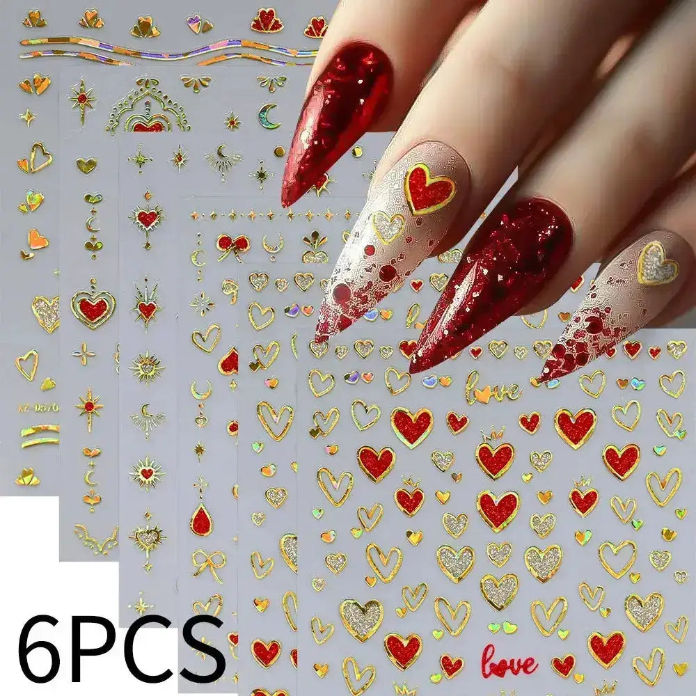 8pc 3D Mixed Color Heart Nail Stickers Valentines' Day Sweet Red Pink Love Selfadhesive Nail Decoration Decals Manicure Supplies from PriceLows™