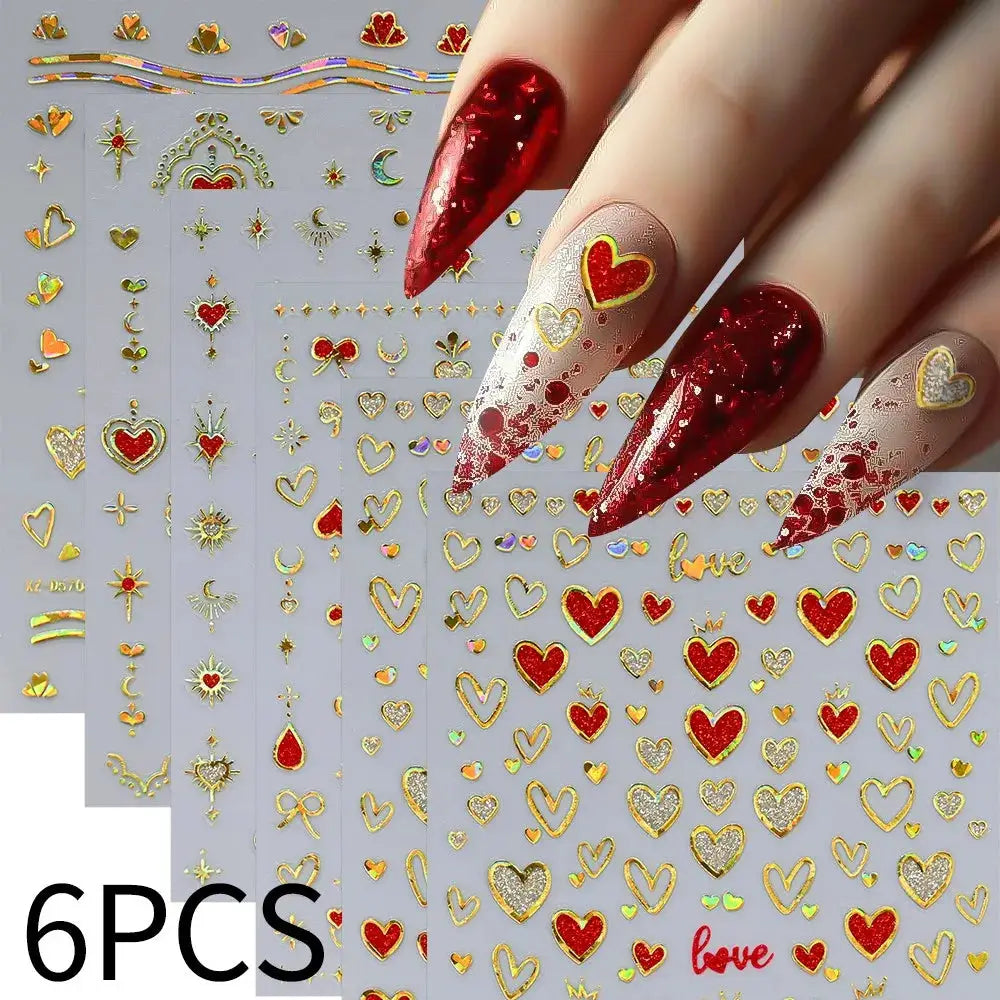 8pc 3D Mixed Color Heart Nail Stickers Valentines' Day Sweet Red Pink Love Selfadhesive Nail Decoration Decals Manicure Supplies from PriceLows™