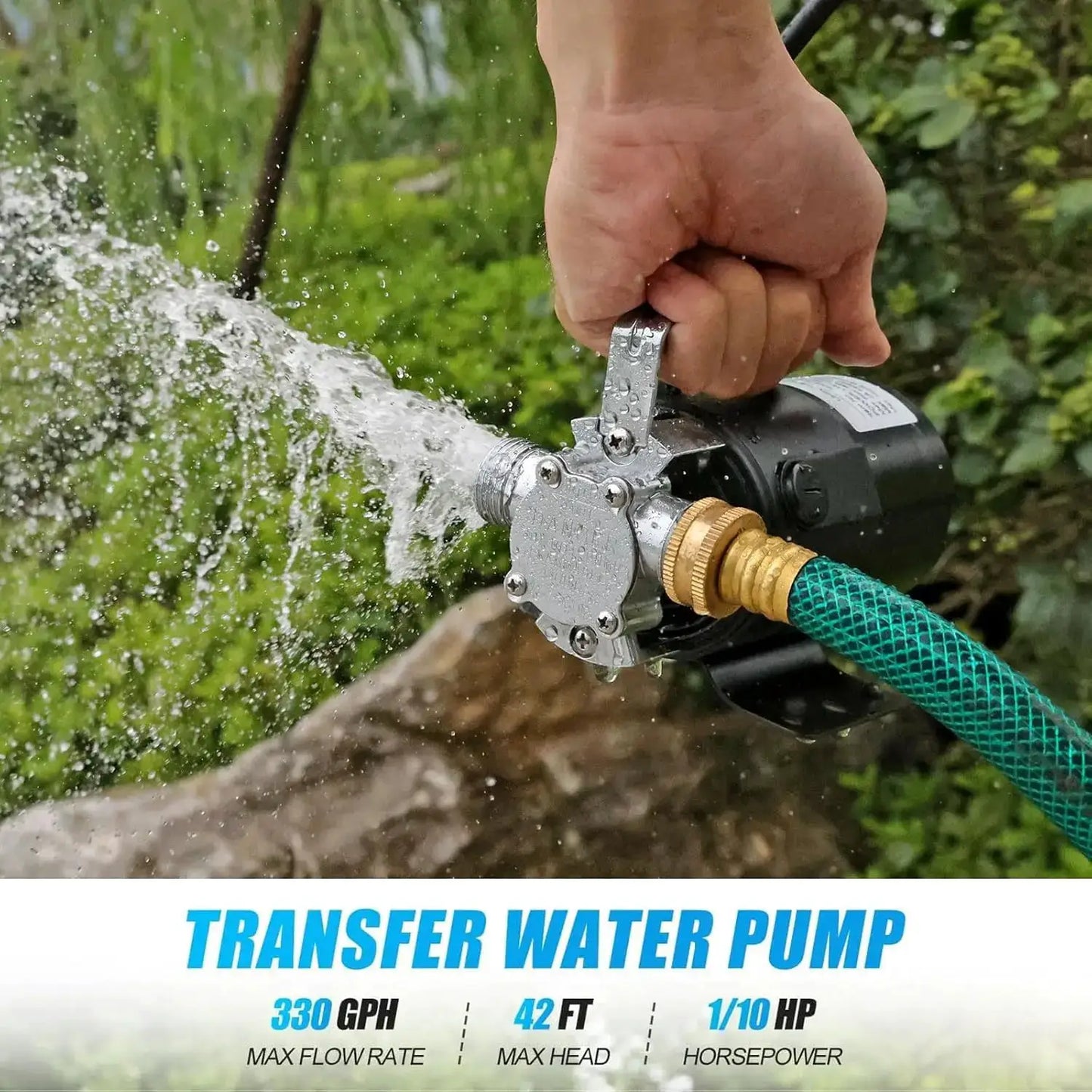 Water Transfer Pump | 115V 1/10 HP | 330 GPH Flow | 2 Hose Kit