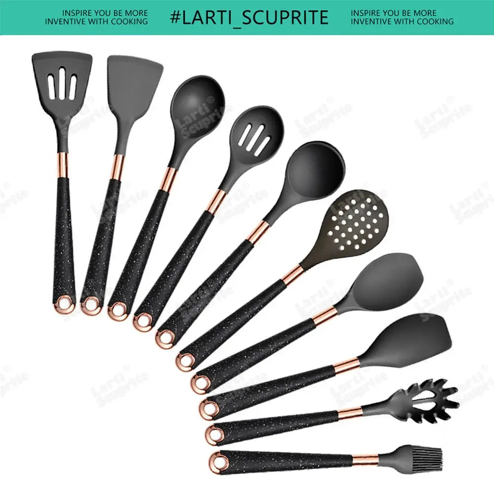 5-13pc Non-Stick Kitchen Silicone Utensil Set - Upgrade Your Kitchen with Gold-Plated Handles Cooking Tools Spatula Spoon Kit from PriceLows™