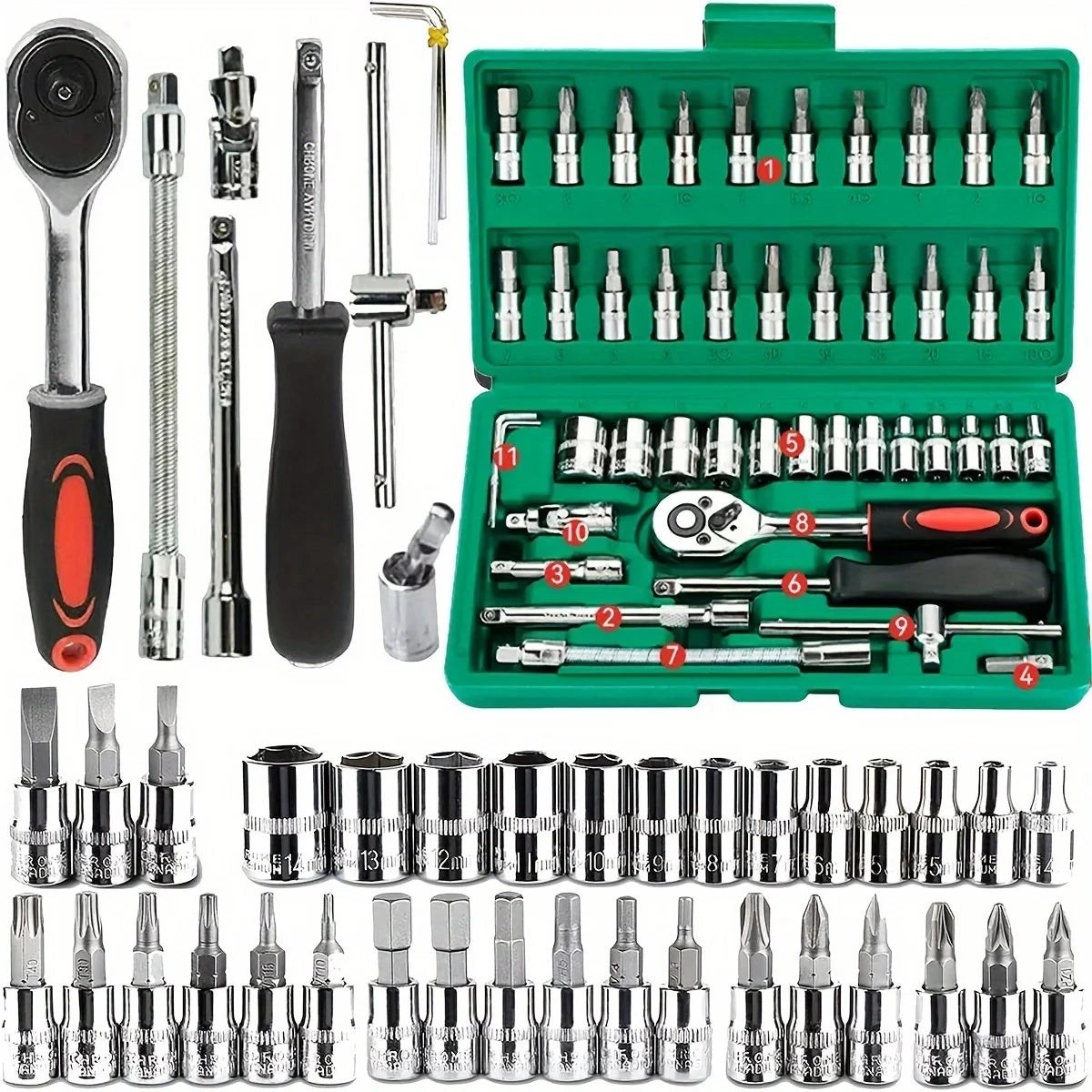 151/46-Piece Automotive Repair Tool Set — Ratchet Torque Wrench & Vehicle Emergency Tool Kit for motorcycle repair tools from PriceLows™