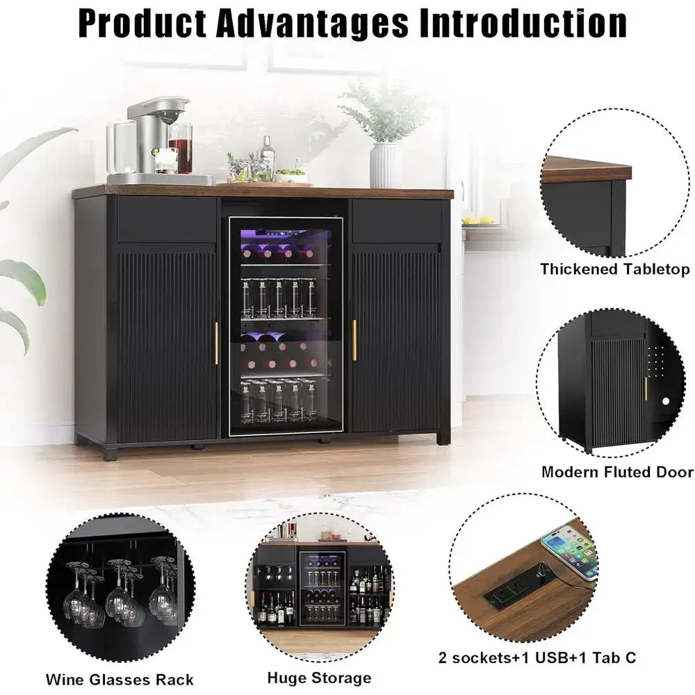 Large Coffee Bar Cabinet with Ridge Space, Mini Ridge Cabinet for Wine Storage, Buffet Sideboard Table, Modern Design, 53.2 Leng from PriceLows™