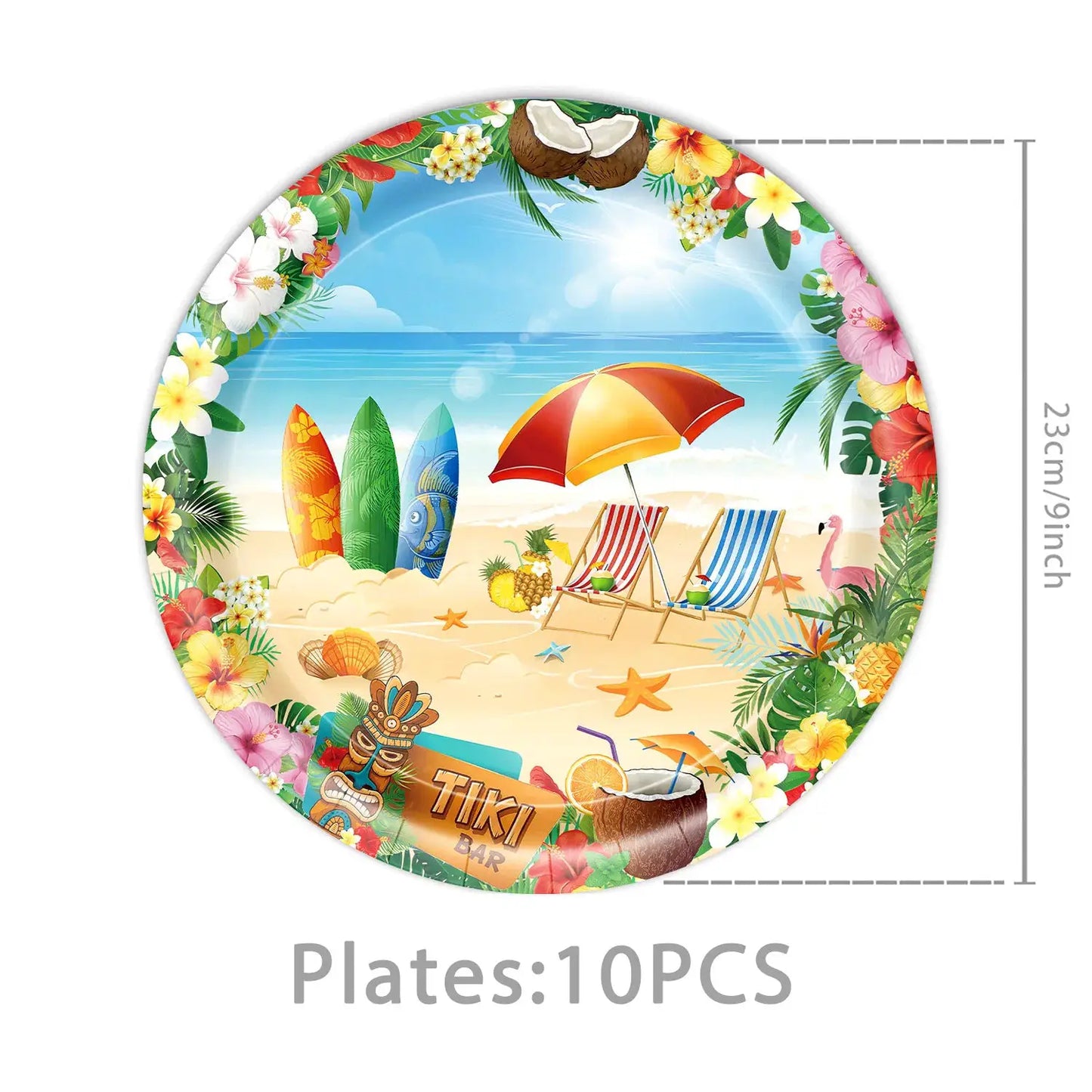 Summer Beach Party Tableware Set | Paper Plates Cups Napkins With Tablecloth