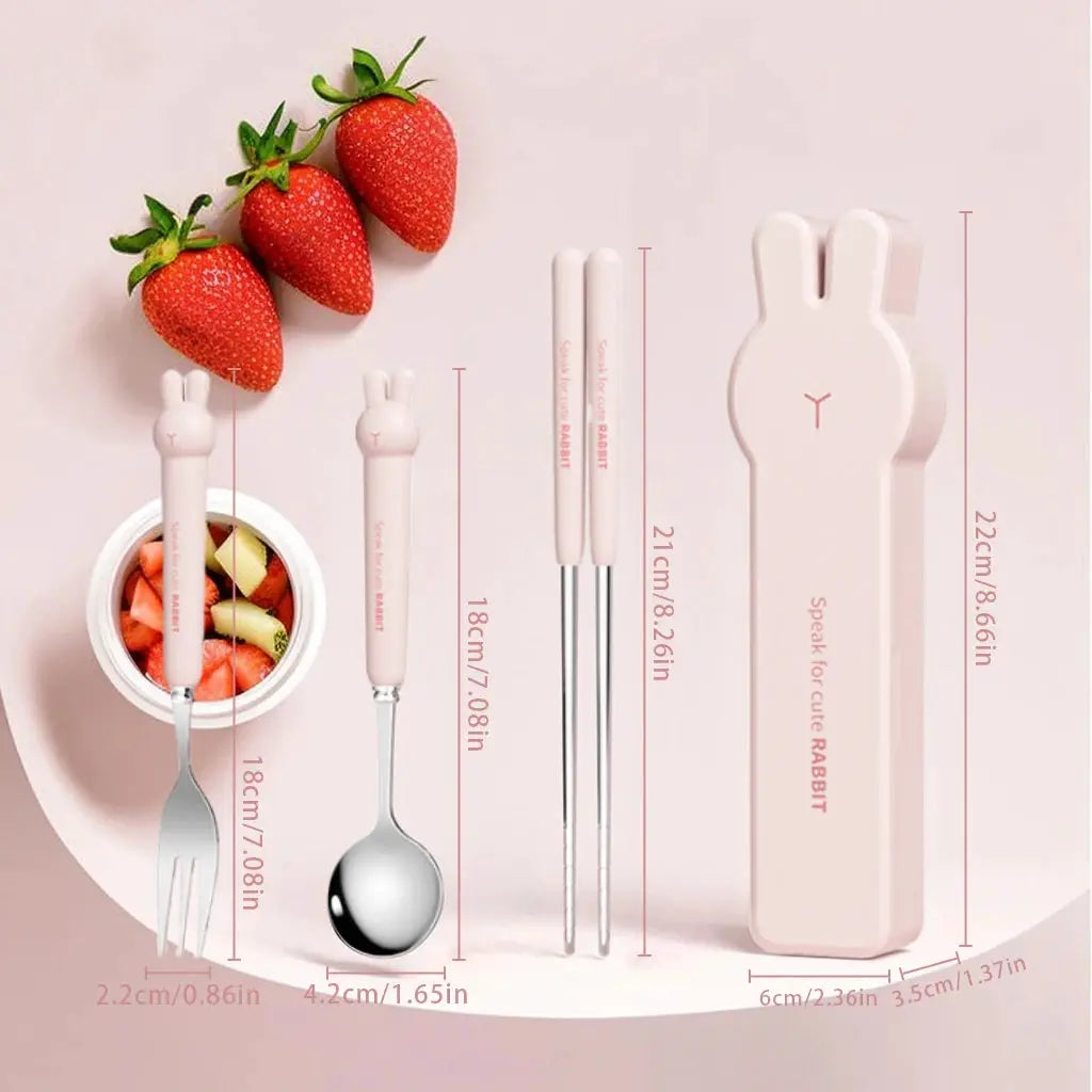 3/4PCS Cute Portable Dinnerware Set Reusable 304 Stainless Steel Fork Spoon Chopsticks With Box Cutlery For Kid Student from PriceLows™