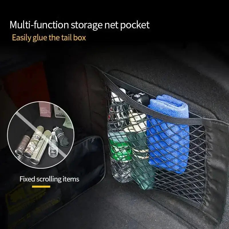 Car Back Rear Trunk Storage Net Seat Elastic String Net Magic Sticker Mesh Storage Bag Interior storage network from PriceLows™