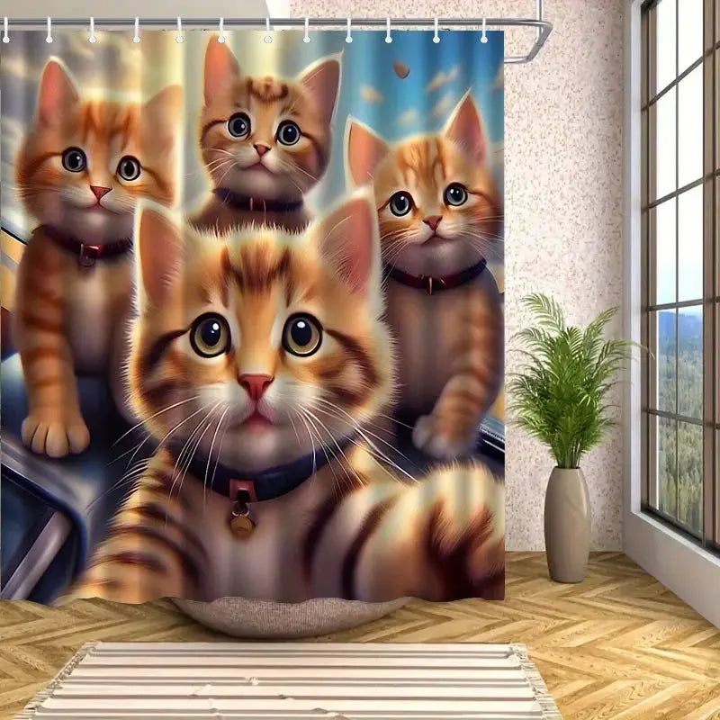 3D Kitten Shower Curtain Realistic Cat Faces Cartoon Art Fun Bathroom Decor Waterproof Printed Curtain Home Style from PriceLows™