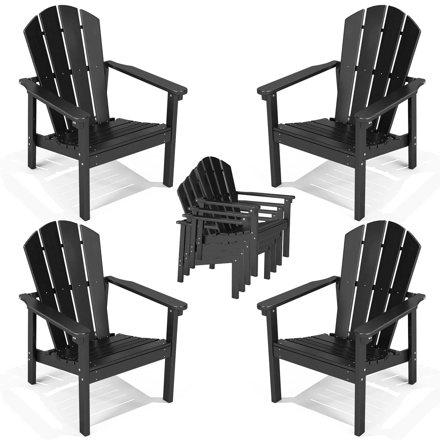 FOOWIN 4pcs Stackable Adirondack Chair All Weather HDPE Plastic Outdoor Patio Garden Fire Pit Lawn Heavy Duty Black from PriceLows™