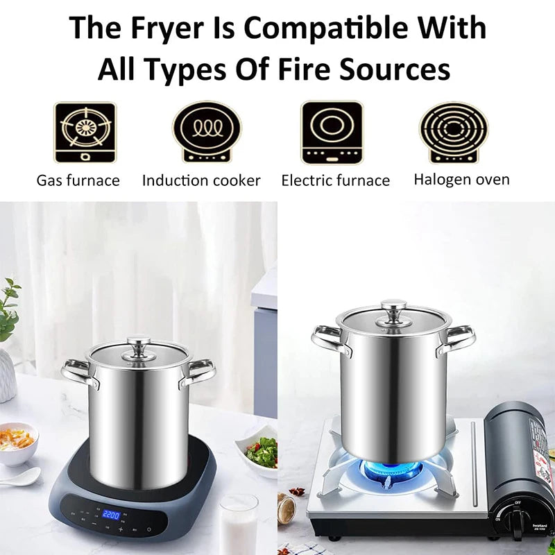 Deep Fryer Pot | Stainless Steel | 3L Capacity | With Lid And Tong