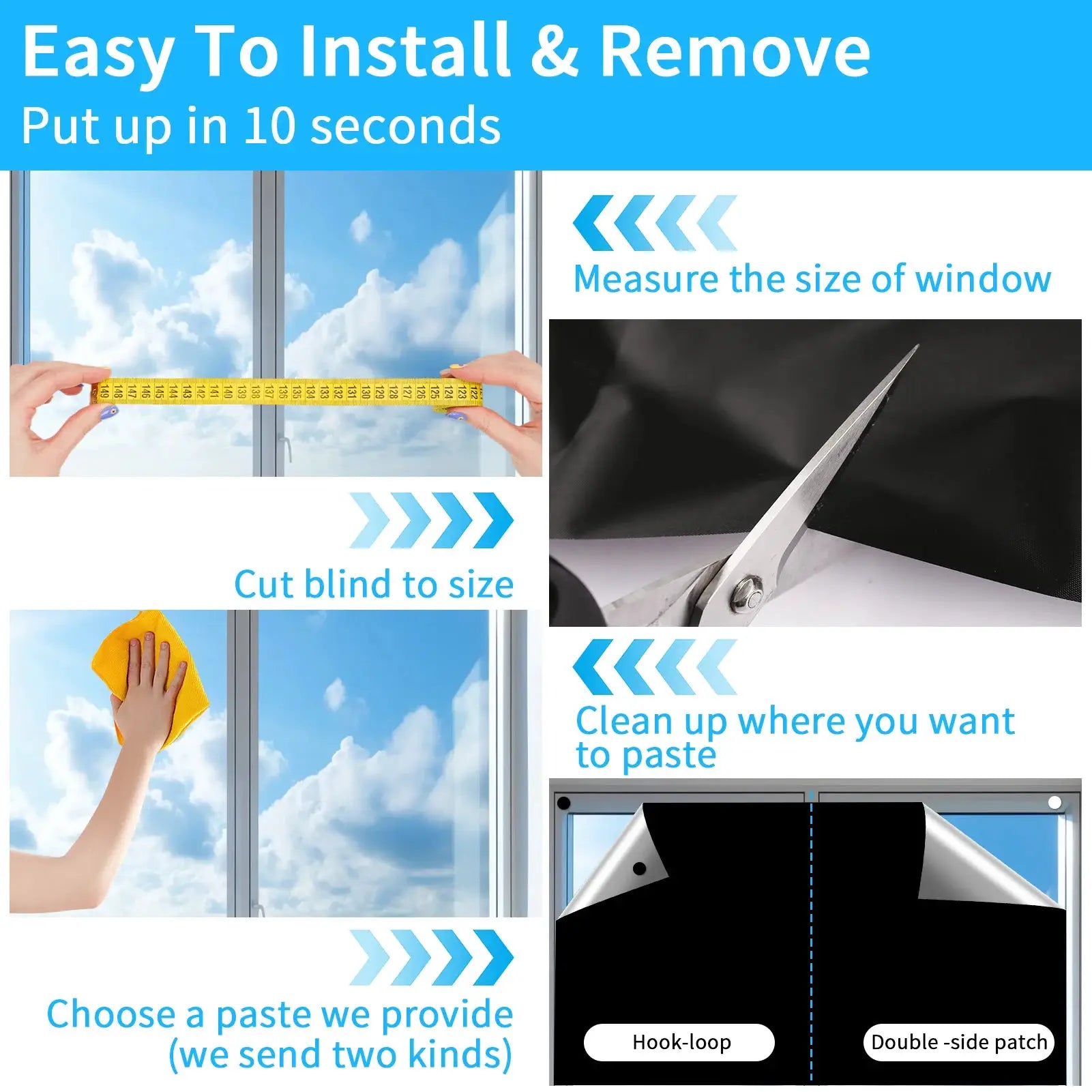 Blackout Blinds Stick On Temporary 1/1.5/2/3/4M No Drilling Black Out Blinds for Windows Portable Blackout Curtains for Bedroom from PriceLows™