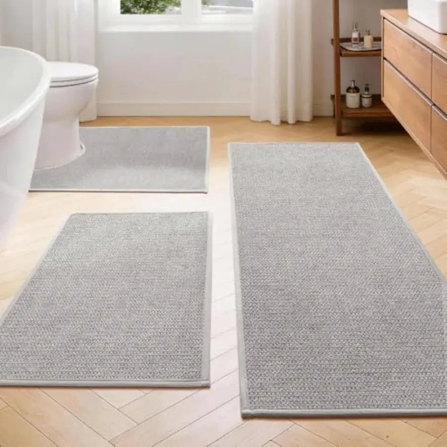 Gray Bathroom Rugs Sets 3 Pcs Quick Dry Thin Bath Mat with Toilet Rug Non Slip Absorbent Machine Washable Bath Runner Rugs for from PriceLows™