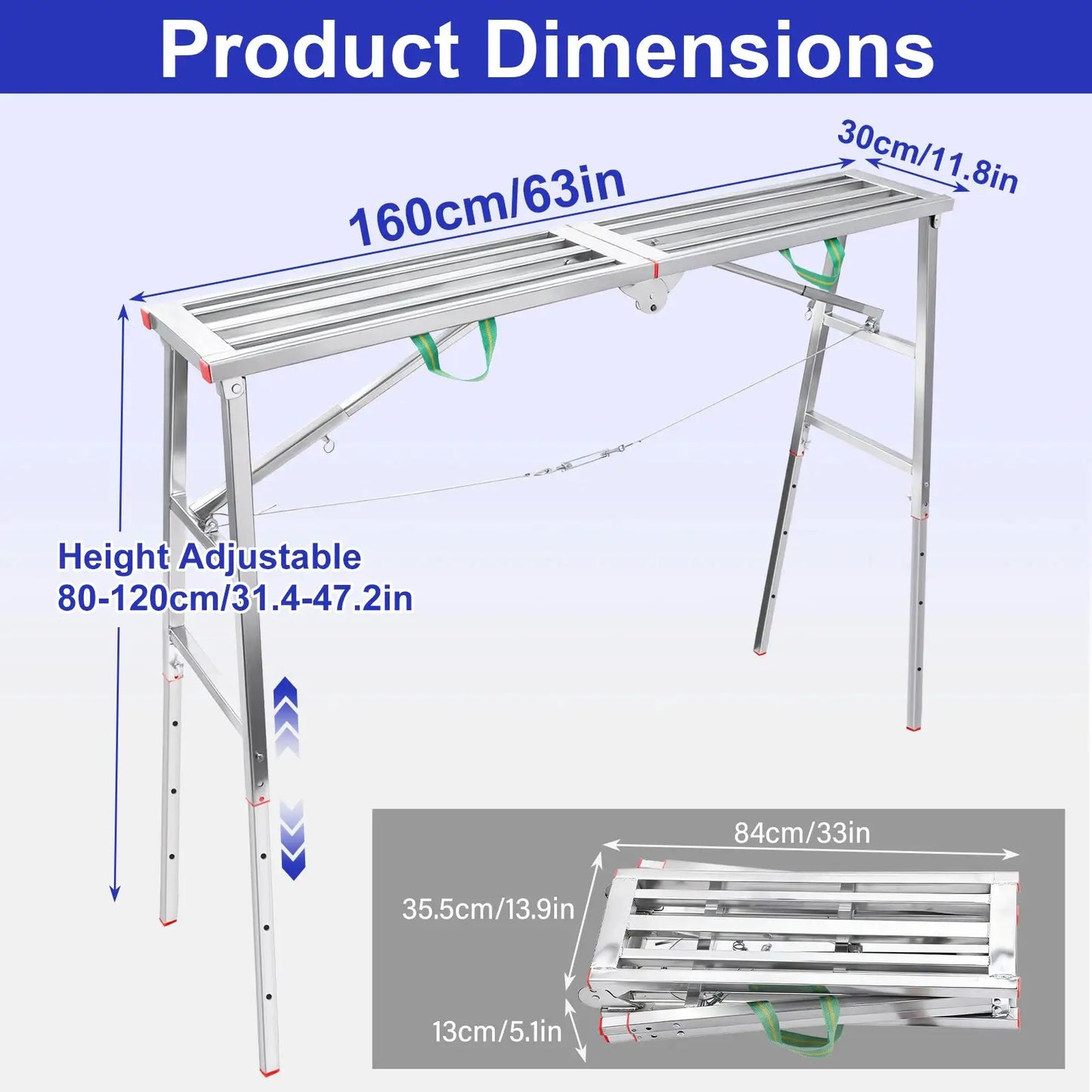 Folding Scaffolding Adjustable Steel Industrial Step Ladders, Portable Heavy Duty Work for Construction Sites and Renovations from PriceLows™