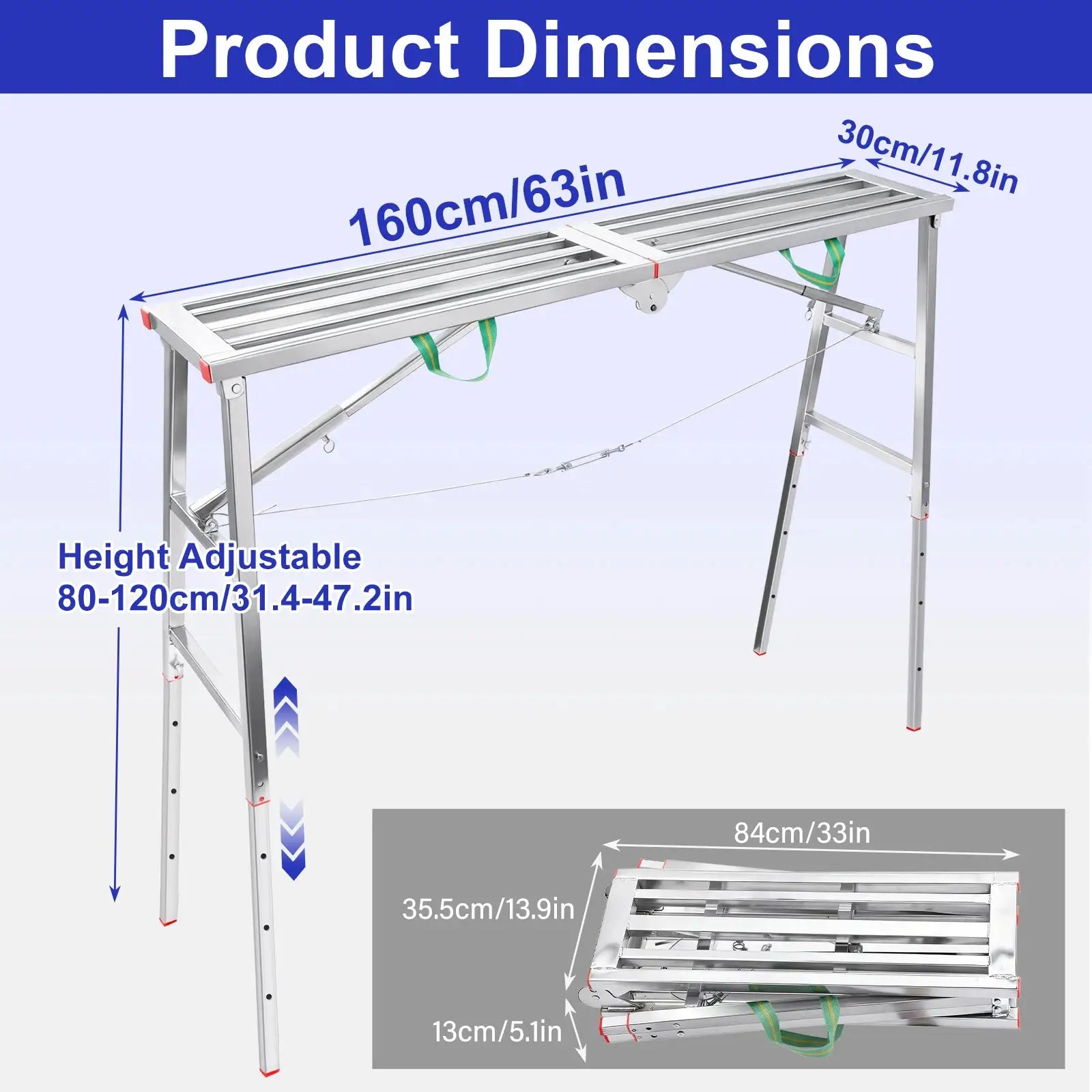 Folding Scaffolding Adjustable Steel Industrial Step Ladders, Portable Heavy Duty Work for Construction Sites and Renovations from PriceLows™