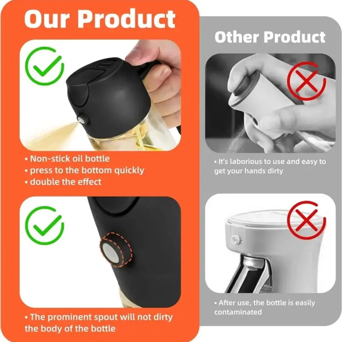 Oil Sprayer and Dispenser | 470ml | Glass Bottle | 2 In 1 Spray And Pour