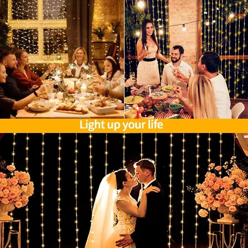 Solar Outdoor Curtain Lights | 300 LED Bulbs | 3x3 Meter Size | IP65 Protection