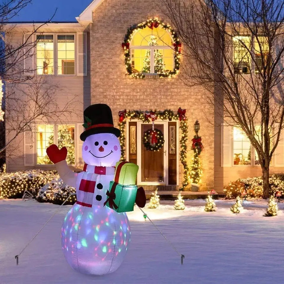 Snowman Inflatables | 5 Ft Tall | Rotating LED Lights | Red Gloves