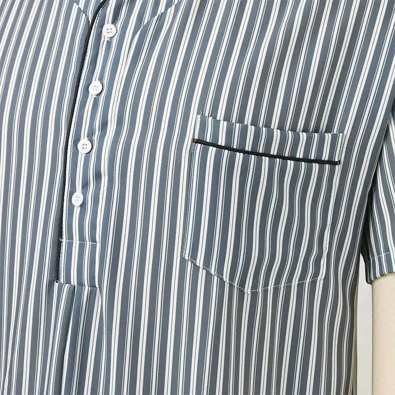 Men Short Sleeve Robe | Striped Polyester | V Neck Pattern | S-3XL Sizes