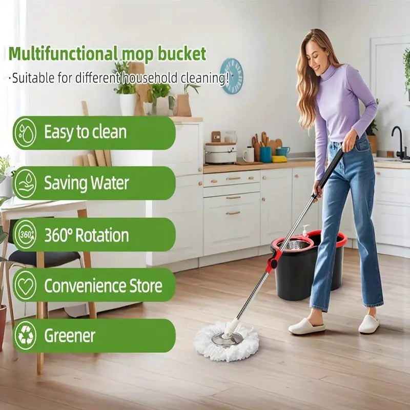 Heavy Duty Spin Mop and Bucket Set 360° Rotating Floor Cleaner with 3 Microfiber Mop Heads Adjustable Handle from PriceLows™