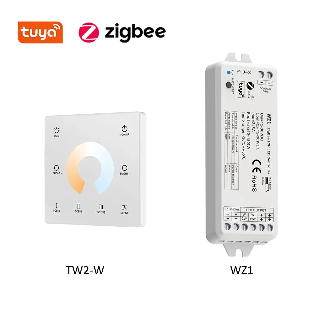 2in1 Zigbee LED Controller 12V 24V Dimmer CCT WWCW Strip Light Control 2.4G RF Touch Remote Tuya Smart Life APP for Alexa Google from PriceLows™